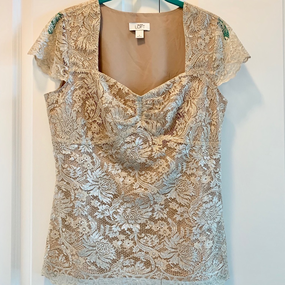 LOFT by Ann Taylor Lace Gold Blouse 6